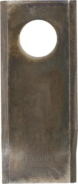 Nůž rotační sekačky rotace vlevo 96 x 40 x 3 mm; otvor Ø 19 mm; vhodný pro Deutz Fahr; 25 ks/bal.