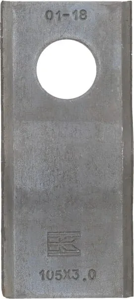 Nůž rotační sekačky rotace vlevo / vpravo 105 x 47 x 3 mm; otvor Ø 21 mm; vhodný pro Kverneland / Claas / PZ / Krone / Marangon / Massey Ferguson / Pöttinger / Taarup / Vicon; 25 ks/bal.