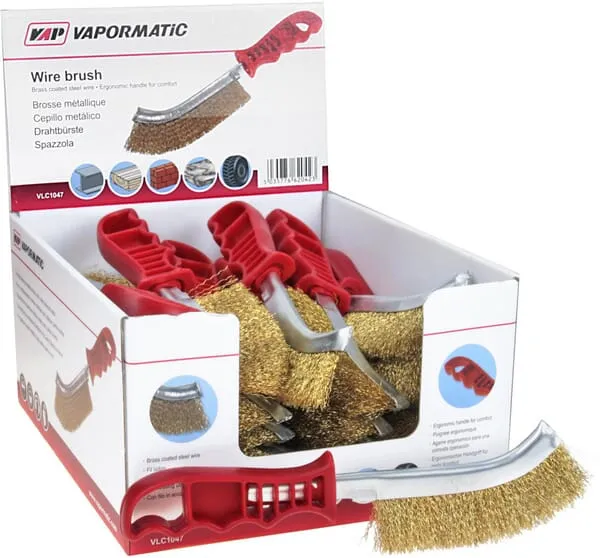 Ocelový drátěný kartáč s plastovou rukojetí, displej