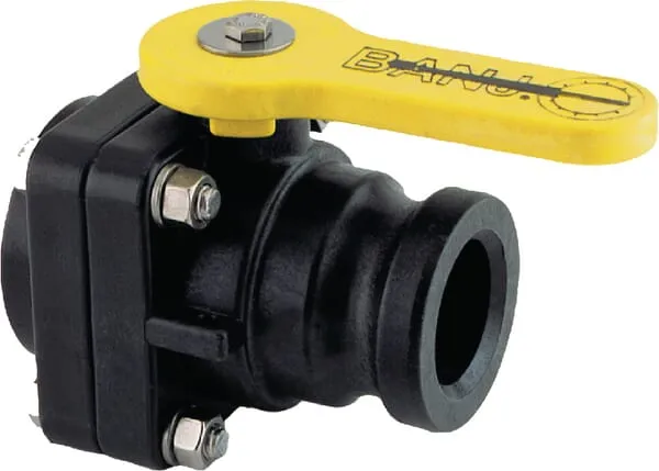 2cestné kulové ventily Banjo, vnitřní závit/Camlock vnější závit, krátký model