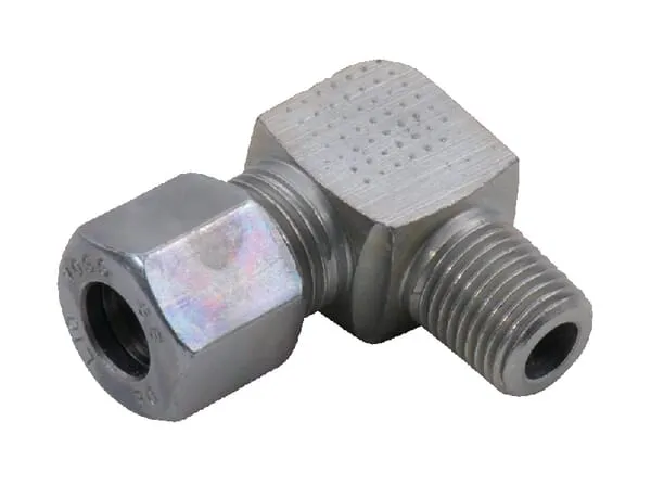 Šroubovací spojky 90°, šroubení BSPT x řezný kroužek metrický