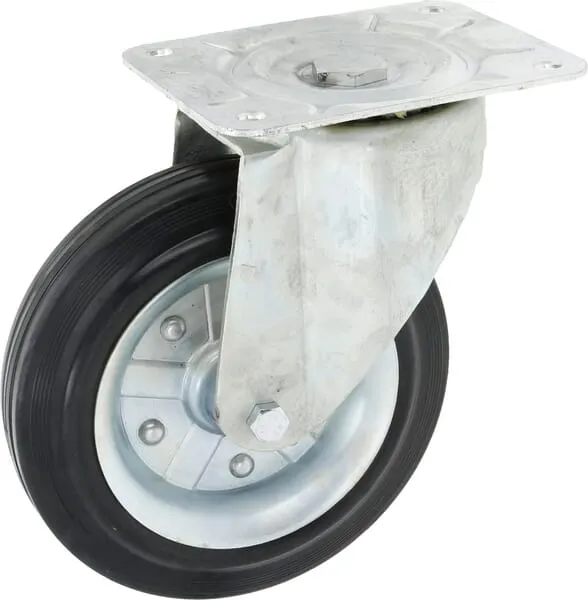 Otočné kolečko, pryž, Ø 250 x 60 mm, montážní destička 200 x 160 mm, nosnost 350 kg, Ro-Carr