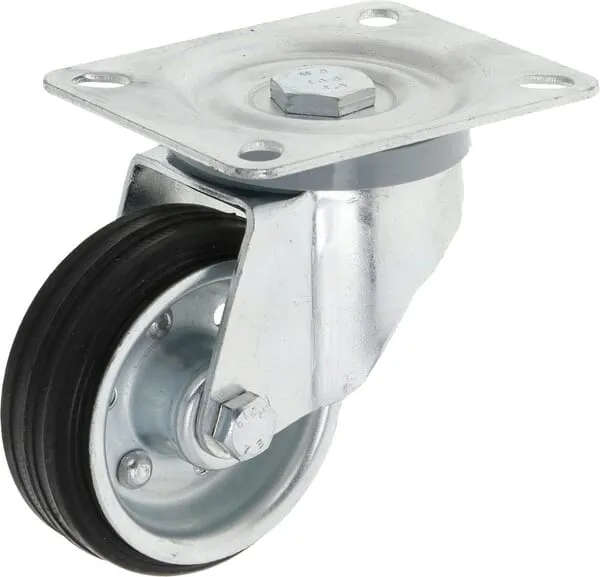 Otočné kolečko, pryž, Ø 80 x 30 mm, montážní destička 100 x 80 mm, nosnost 75 kg, Ro-Carr