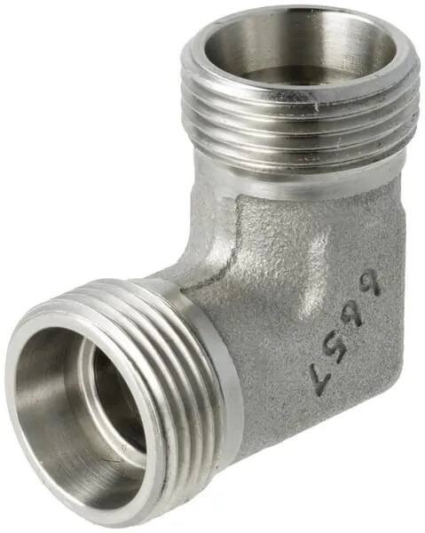 Kolena 90° z nerezové oceli, metrické šroubení s řezným kroužkem x metrické šroubení s řezným kroužkem