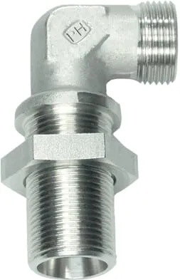 Přepážkové spojky 90°, nerezová ocel, metrické kování s řezným kroužkem