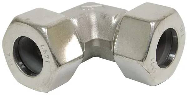 Úhlové spojky 90° z nerezové oceli, metrické šroubení s řezným kroužkem x metrické šroubení s řezným kroužkem