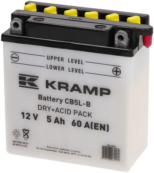 Baterie 12V 5Ah 60A, s akumulátorovou kyselinou, Kramp