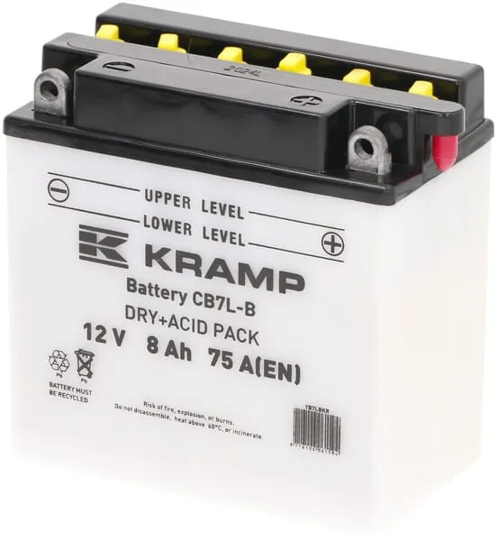 Baterie 12V 8Ah 75A, s akumulátorovou kyselinou, Kramp