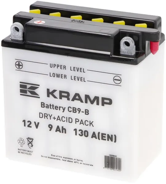 Baterie 12V 9Ah 130A, s akumulátorovou kyselinou, Kramp