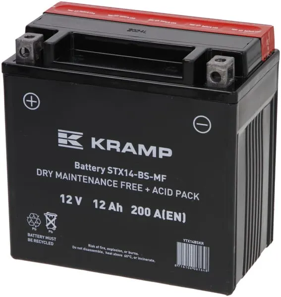 Baterie 12V 12Ah 200A, s akumulátorovou kyselinou, Kramp